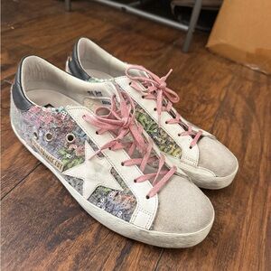 Golden Goose Multicolor Sequin Cheetah Sneakers with Pink Laces